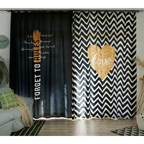 Custom Window Curtains for Living Room Bedroom Nursery Kid Children Room Window Tulle Sheer Drapes Wave Heart Black