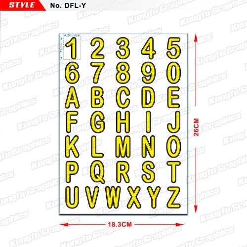 Aftermarket Race Number Plate Stickers Alphabet Decals DIY Labels for Dirt Bike Motocross UTV ATV Car Helmet DFL Yellow