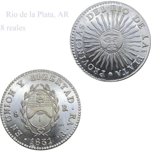 Argentina Coin 1831 Rio de la Plata, AR 8 reales Cupronickel Plated Silver Copy Coin