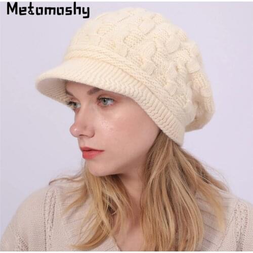 2020 Warm Rabbit fur Beanie Hat Women Winter Hats for Women Ladies Solid Skullies Caps Bonnet Femme Snapback Warm Knitted Hat