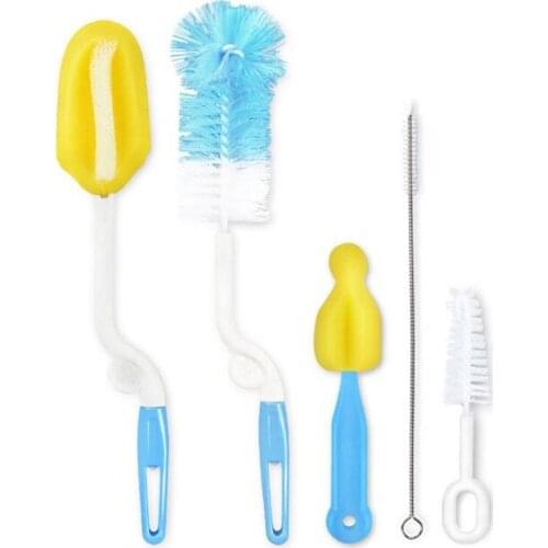 5pcs/set Baby Bottle Brush Nipple Brush 360-degree Rotating Head Cleaning Sponge Cup Brush Kit Color by random