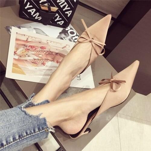 Women Dress Slides Female High Slippers Ladies Elegant Sandals Mules Women Pointed Toe Small Heel Slippers Bowknot Mules