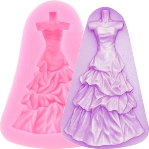 DIY Wedding Dress Shape Silicone Mold Chocolate Gumpaste Mould Sugarcraft Fondant Cake Decorating Tools Candy Clay Resin Moulds