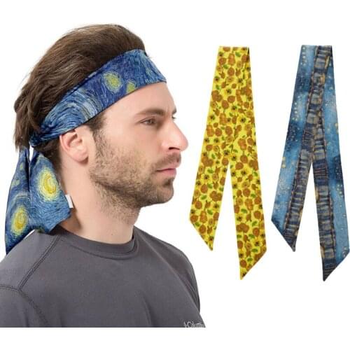 Starry night Printed Sports Headband Van Gogh Sunflower Retro Fitness Sweatband Outdoor Cycling Running Sweatband For Female