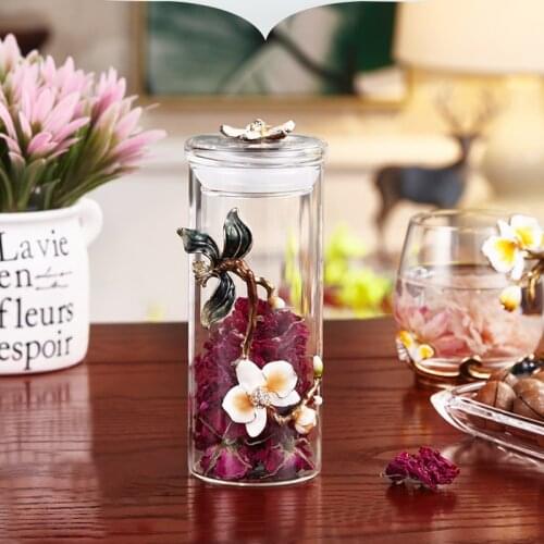 Enamel Stained With Lid Glass Jar Snack Nut Sealed Jars Exquisite Transparent Storage Bottle Tank Kitchen Storage Container