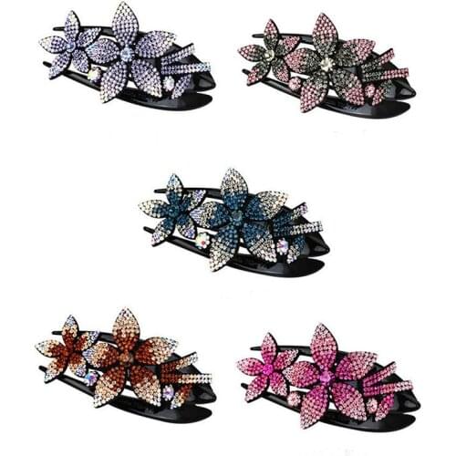 Rhinestone Double Flower Hair Clip Flexible Durable Dovetail Hair Clip Women Harpin