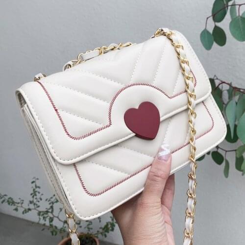 V-line Chain Shoulder Bags for Women Luxury Small Leather Crossbody Bag Quilted Handbags Ladies Heart-shaped Lock Messenger Bags