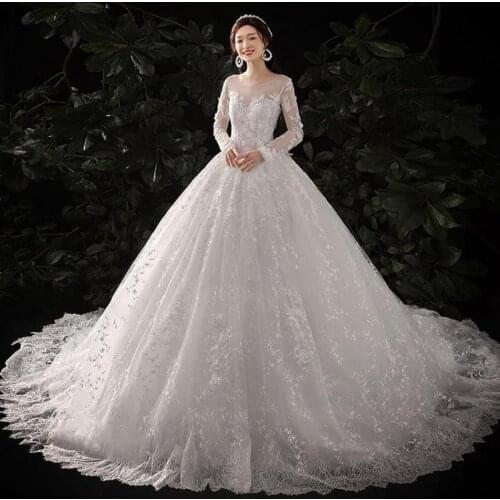 Wedding Dress 2020 New Gryffon Full Sleeve Luxury Lace 1m Long Train Lace Up Ball Gown Princess Classic Vestido De Noiva