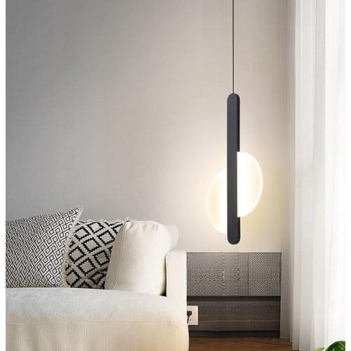 LED Pendant Light Minimalist Bedroom Bedside Modern Living Room TV Wall Pendant Lamp Geometry Line Strip Hanging Light Fixtures