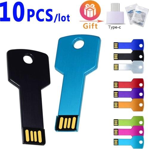 10PCS USB stick Pen drive USB flash drives 128 gb flash drive Pendrive metal 64GB 32GB 16GB 4GB TYPE-C Disk KEY USB Custom logo