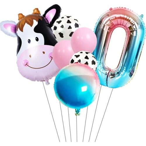 New Hot Sale Cow Aluminum Film Latex Balloon 32 Inch Digital Set Birthday Party Decoration Balloon