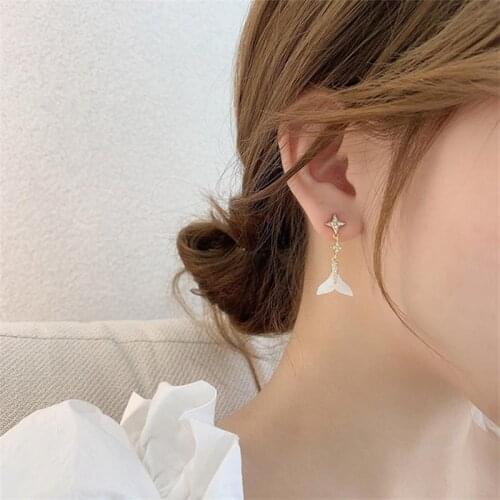 YAOLOGE Korean Trendy New Splicing Mermaid Fishtail Earrings Womens 2020 Earrings Long Pendant Elegant Chic Jewelry Accessories