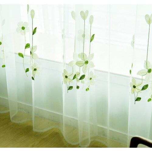 Custom Design White Tulle Sheer Flower Embroidered Window Curtains for Home Living Room Decoration in the Kitchen Cafe Curtain