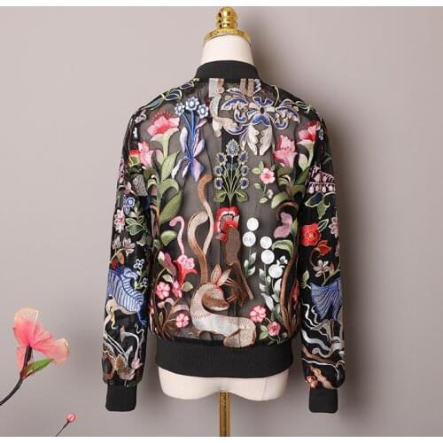 Autumn Runway Mesh Fashion Jacket Womens Long Sleeve Luxury Applique Beading Embroidery Elegant Vintage Lady Outwear