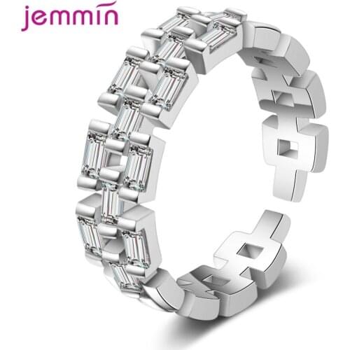 Resizeable Cubic Zircon Open Rings for Women Real 925 Silver Finger Ring Wedding Charm Crystal Jewelry Party Gifts