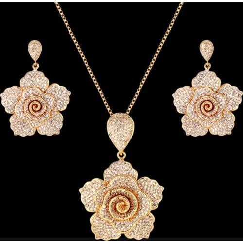 Zlxgirl jewelry Luxury Sparking Brilliant Cubic Zircon Earring Necklace Heavy Dinner Jewelry Set Dubai gold Bridal jewelry set