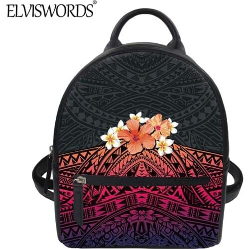 ELVISWORDS Custom Name Print Women Mini PU Backpack Polynesian Tribal Background Shoulder Bag Teen Girls Fashion Travel Pack