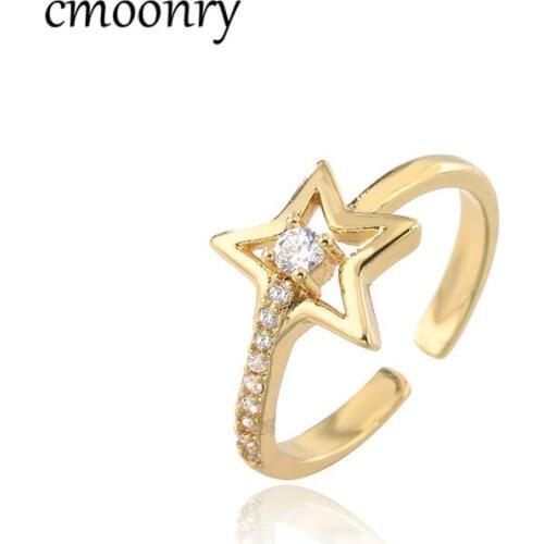 Cmoonry Bling Bing Shining Star Ring Female Party Jewelry Gold Color Cute CZ Wedding Ring Femme Bijoux Dropshipping