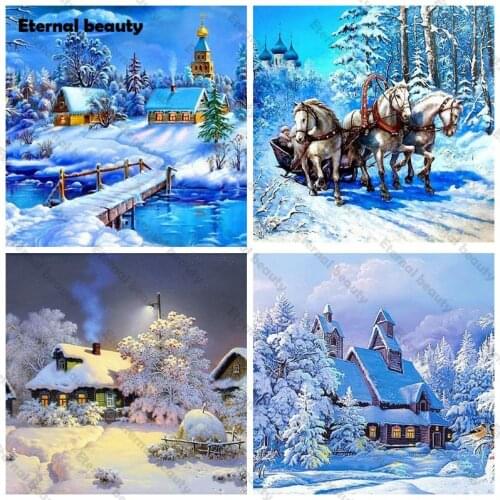 Winter Scenery Diamond Painting Diy 5D Full Drill Embroidery White Snow Mosaic Wall Art Pictures Home Decoration Gift Artwork