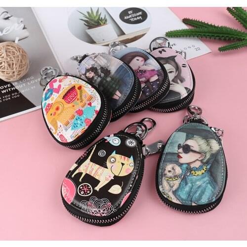 1 Pc Fashion Cartoon Women Key Bag Girl Students Leather Key Wallets Key Case For Car Key Chains Cover New Lovely Key Holder