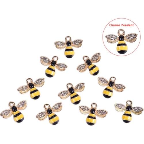 10Pcs/Set Charm Metal Crystal Enamel Animals Honey Bee Charms Pendants For Necklace DIY Jewelry Making Craft Gift