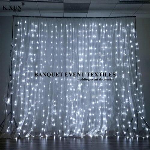 10x20ft Sheer Organza Wedding Backdrop With White Led Light Stage Background Wedding Photo Booth Event Party Decoration