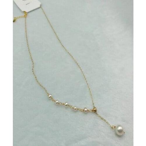 14k Gold injection jewelry 100% Natural freshwater pearl pendant Necklace chain for women