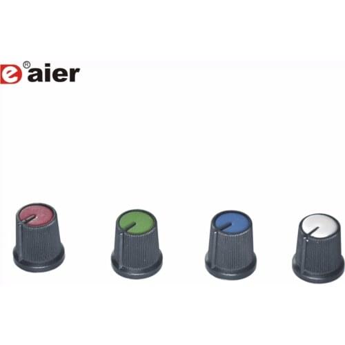 20PCS Plastic For Rotary Taper Volume Potentiometer Hole 6mm Black Knob Audio Knurled Control 15X15MM Size 18 Teeth Knurl Shaft