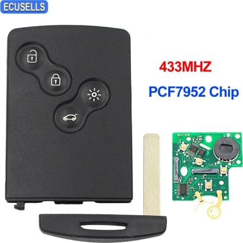 4 Button Smart Remote Key 433MHZ PCF7952 Chip (After Market) for Renault Megane Scenic Laguna Koleos Clio 4 Uncut Blade