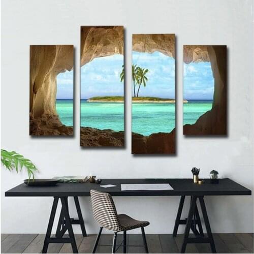 4PCS HD Printing Beautiful Ocean Island Art Painting Posters Modern Living Room Bedroom Paintings Home Decoration Frameless