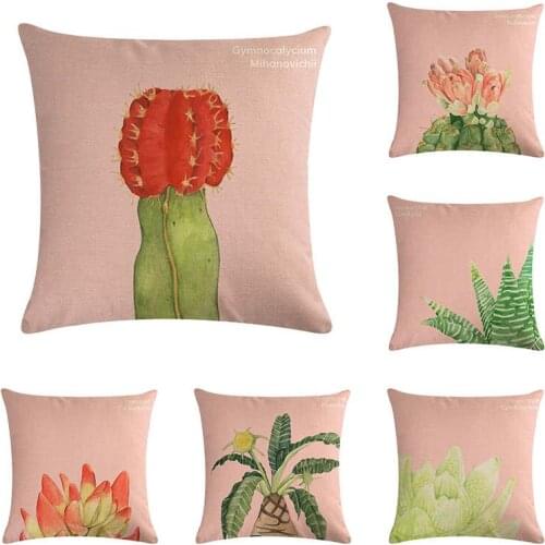 45*45cmSucculent plants with pink background print Cushion Cover Linen Throw Pillow Car Home Decoration Decorative Pillowcase412