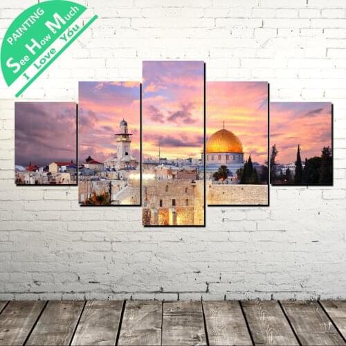 5 Piece Israel Jerusalem Canvas Painting Wall Art Pictures Prints on Canvas Home Decor Wall Poster Decoration for Bedroom