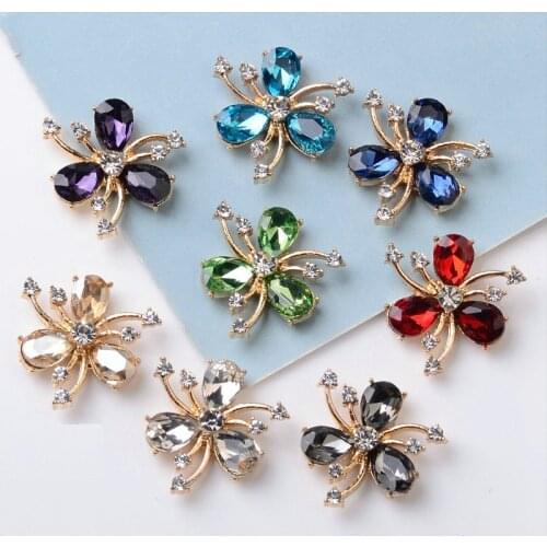 5 pcs/lot Alloy Rhinestone flower petal Diamond Pendant Buttons Ornaments Jewelry Earrings Choker Hair DIY Jewelry Accessories