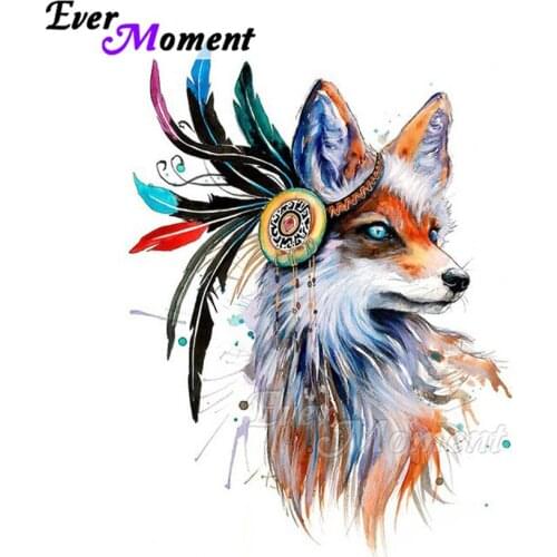 Ever Moment Diamond Painting Full Square Drill Mosaic Fox Feather on Head Picture Of Rhinestone Diamond Embroidery ASF1965