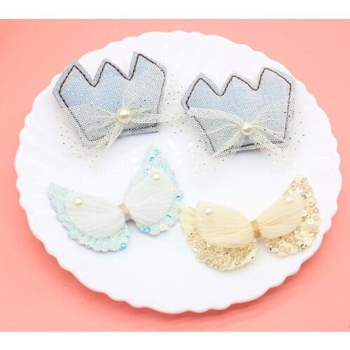 10Pcs/LOT Bow Crown And Shiny Wing Padded Appliques For DIY Handmade Children Hair Clip Accessories And Hat Shoes Socks Patches