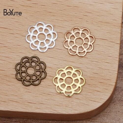 BoYuTe (200 Pieces/Lot) 10MM Filigree Flower Charms Metal Brass Stamping Handmade DIY Jewelry Accessories