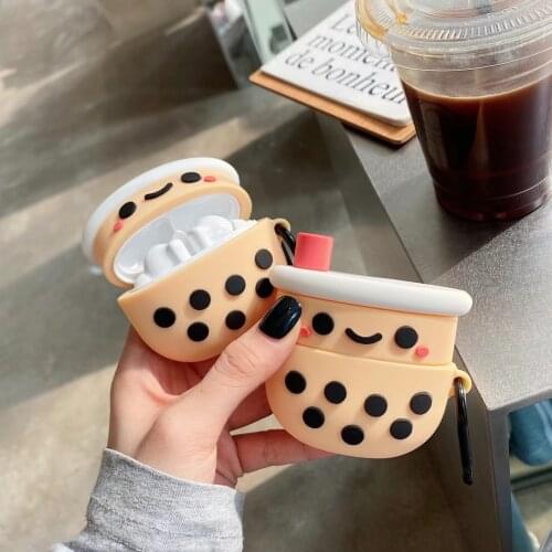 Headphone Case For Huawei Freebuds 4i Case Cute Cartoon Milk tea Silicone 3D Earphone Cover Case with keychain For Freebuds 4i