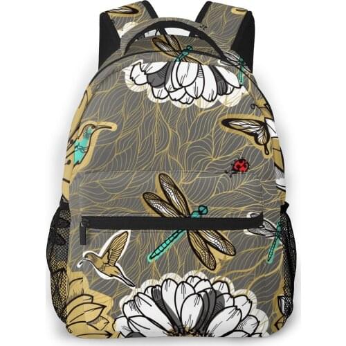 OLN Women Backpack Kids School Bag for Teenage Girls Flowers Butterflies Hummingbirds Laptop Notebook Bagpack Travel Back Pack