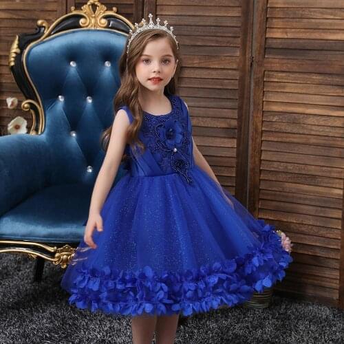 Children Princess Dress for Christmas Party Appliqued Flowers Beanding Dress Girls Dresses for Birthday Gift Kid Costume Clothes