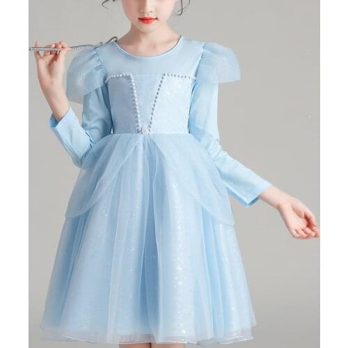 Kids Antumn Dresses For Girls Mesh Birthday Party Clothes Ice Snow Pattern Princess Flower Girls Dress Childrens Tutu Dress B22