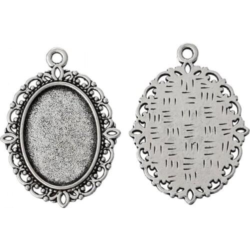 DoreenBeads Charm Pendants Oval silver color Cabochon Setting(Fit 18mm x 13mm)Nickel Free 29mm x 22mm(1 1/8" x 7/8"),50PCs