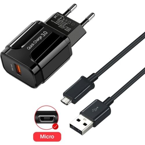 18W Travel Charger Micro USB Data Cable Quick Charge 3.0 Adapter For Huawei Y5p Y6 Xiaomi Redmi 9C 9A Honor 9S 8A Phone Charger