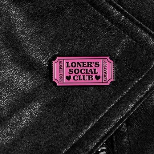 LONERS SOCIAL CLUB enamel pins Pink Club ticket badges brooches Jackets backpack bags Lapel pin badges Lonely jewelry gifts