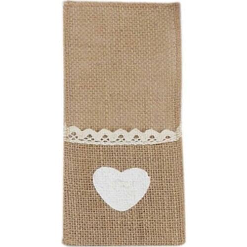 Jute Tableware Pouch Pocket Burlap Lace Knife and Fork Bag For Rustic Wedding Decoration