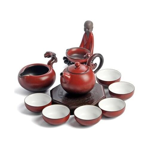 Dehua Ceramic tea sets Ru kiln Kung Fu teapot suits gift box Style novel and beautiful