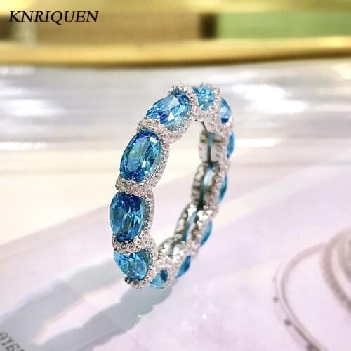 2021 New 100% 925 Sterling Silver Synthetic Ruby Emerald Aquamarine High Carbon Diamond Wedding Party Rings for Women Fine Jewel
