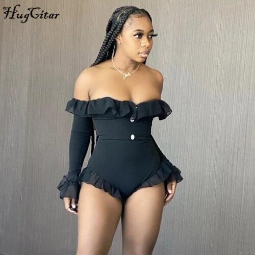 Hugcitar 2020 long sleeve ruffles patchwork tube sexy playsuit autumn winter women fashion streetwear outfits romper body