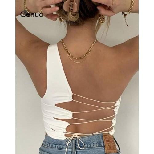 Sexy Hollow Backless White Black Tank Top Women Summer Korean Club Party Wear Camisole Femme Crop Tops Slim Soft Vest Tee