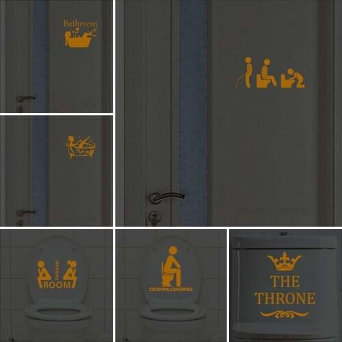 Cute Cartoon Toilet Stickers DIY Bathroom Door Toilet Seat Decorative Decal Funny Wall Decor DIY Poster Glow in the Dark WC Sign