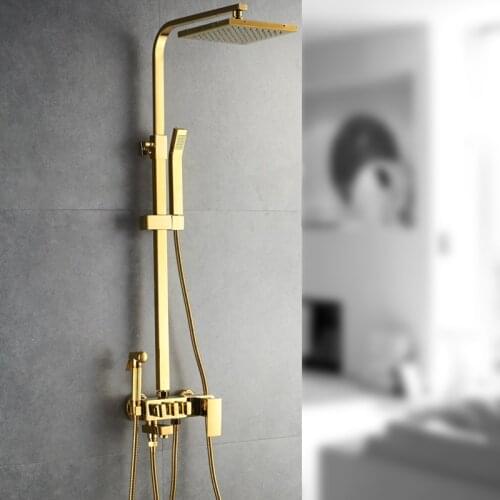 Shower Set Shower Head Set Shower System Polished Golden Four-speed Square Shower Set Copper Bathroom Shower Hot and Cold